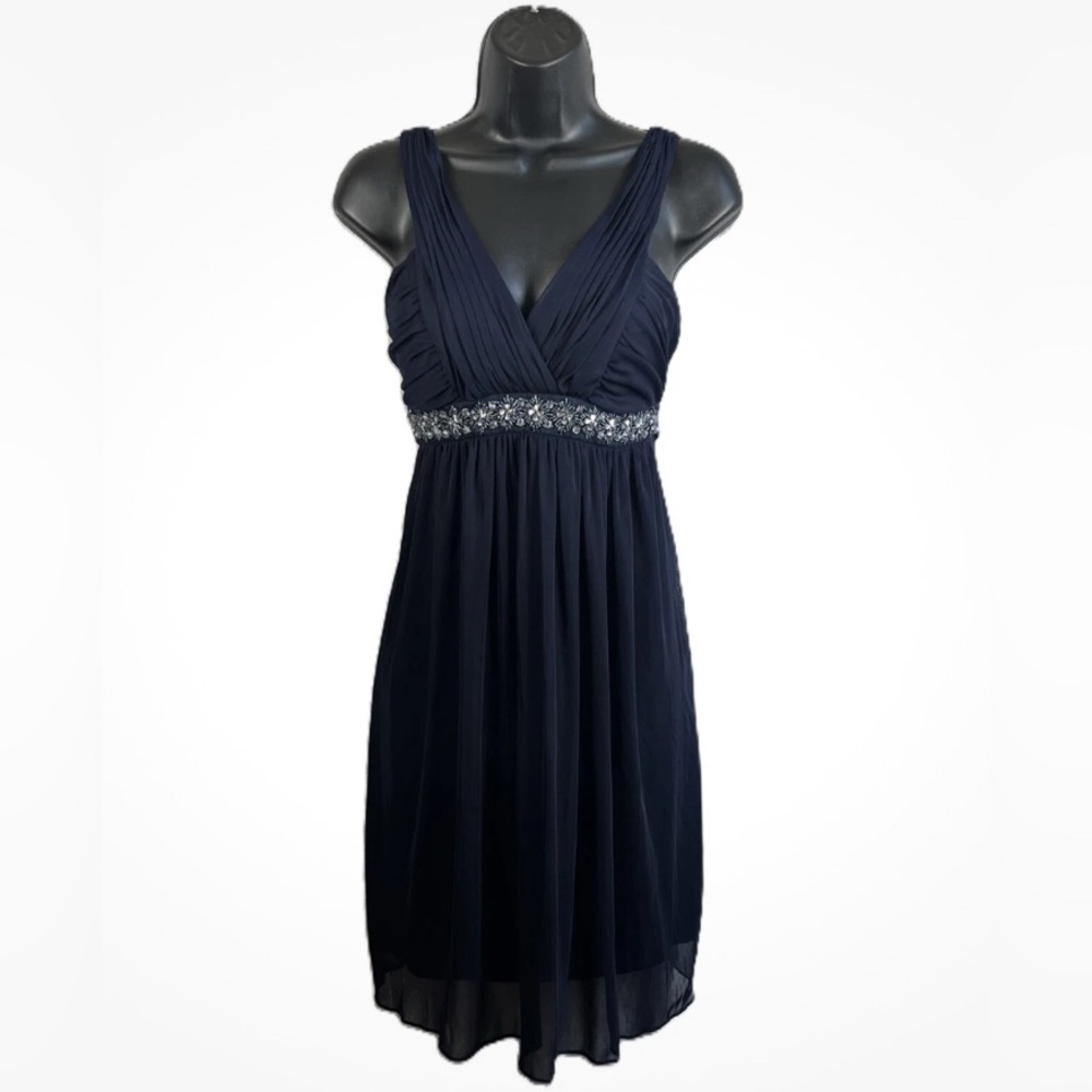 🆕 CITY Triangle Navy Blue Rhinestone Party/Cocktail/Prom Party Dress Size L